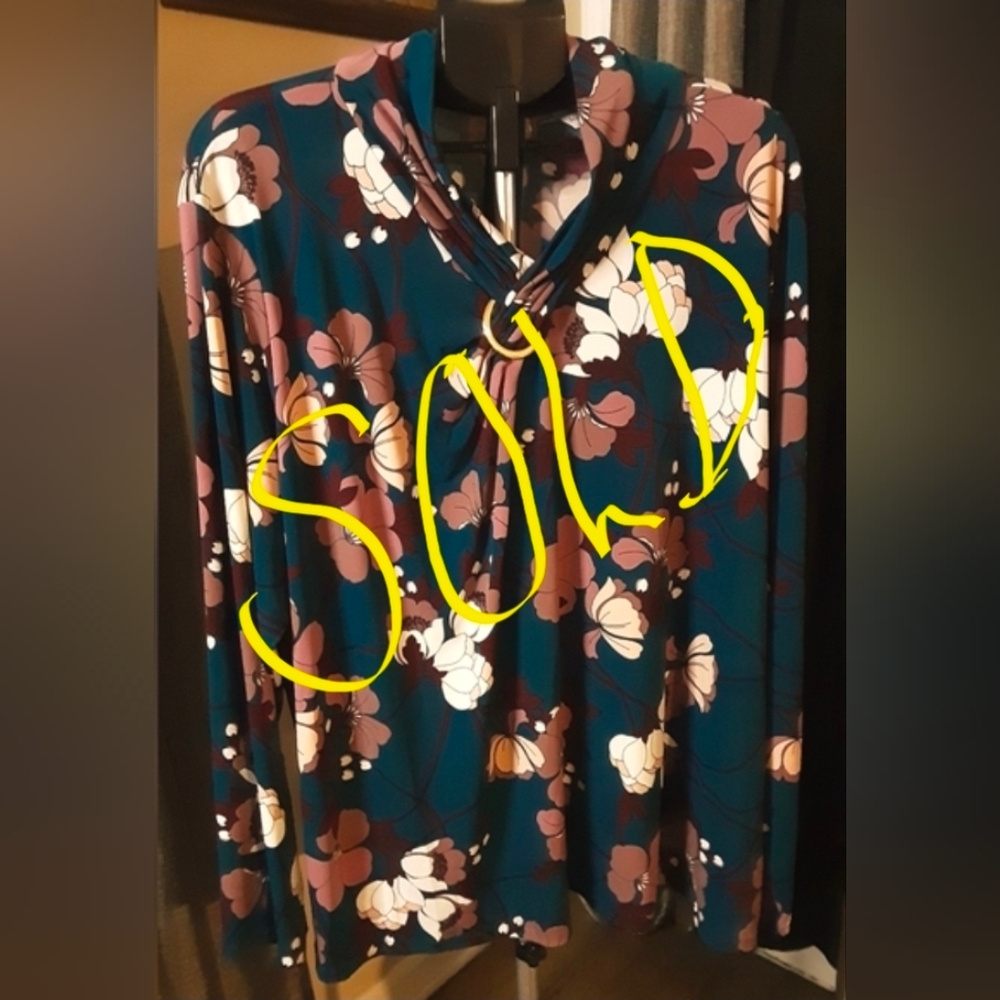 NWT LIZ CLAIBORNE SIZE 3XL TEAL FLORAL BLOUSE